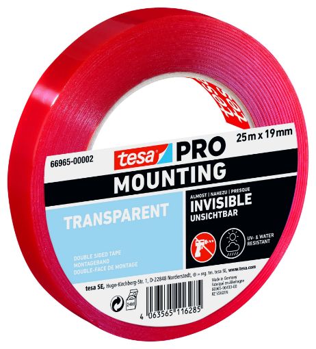 Kahepoolne teip Tesa Pro 25mx19mm kilealusel läbipaistev pilt