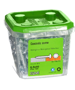 Kuva Betoonikruvi Essve 6,3x40 tsink C1 100tk andmed Betoonikruvi Essve 6,3x40 tsink C1 100tk pilt