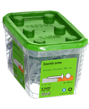 Kuva Betoonikruvi Essve 6,3x50 tsink C1 100tk andmed Betoonikruvi Essve 6,3x50 tsink C1 100tk pilt