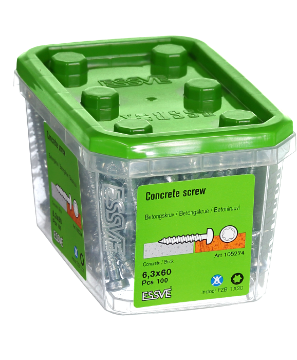 Kuva Betoonikruvi Essve 6,3x60 tsink C1 100tk andmed Betoonikruvi Essve 6,3x60 tsink C1 100tk pilt