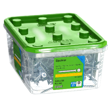 Kuva Kipsikruvi Essve Essbox puidule 3,9x51 tsink C1 500tk andmed Kipsikruvi Essve Essbox puidule 3,9x51 tsink C1 500tk pilt